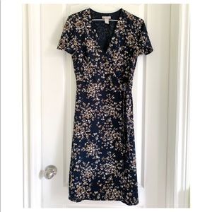 Navy blue floral wrap dress